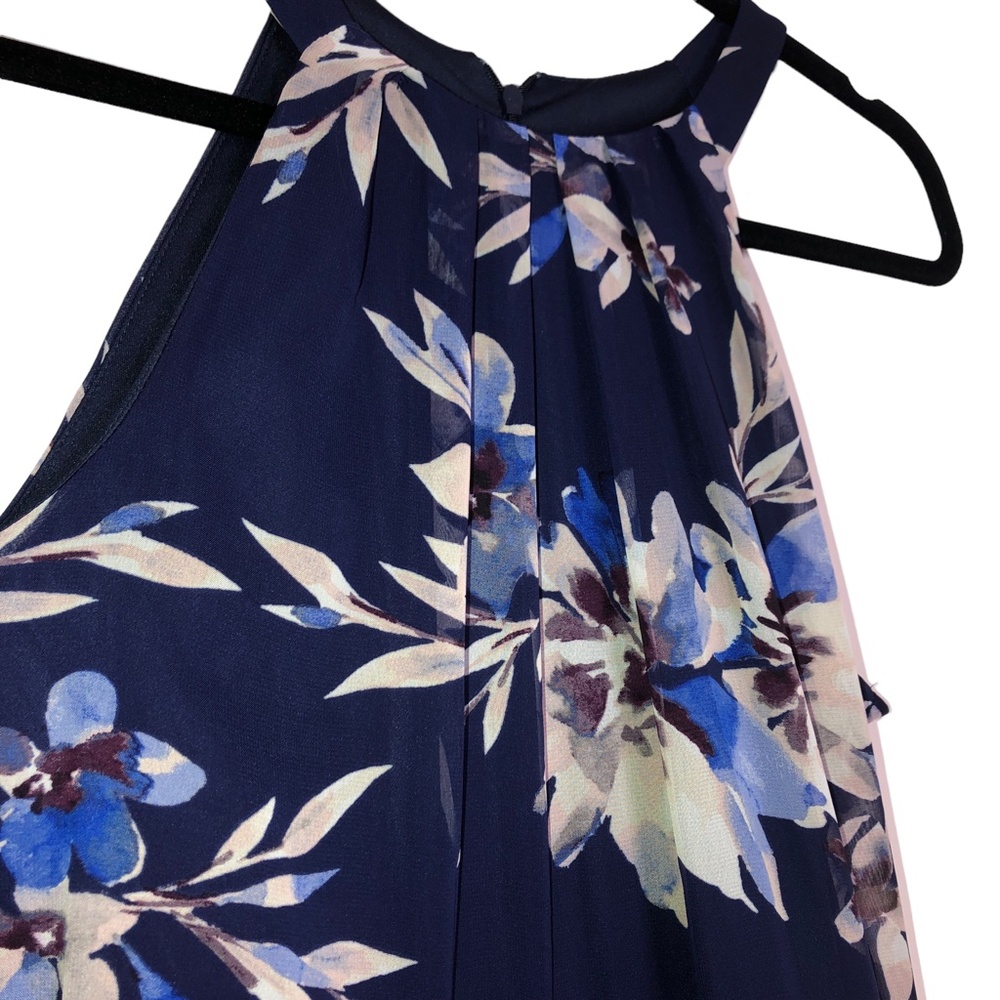 Eliza J Navy Blue Floral Halter Maxi Evening Wedding Party Dress Size 8 - Picture 11 of 14